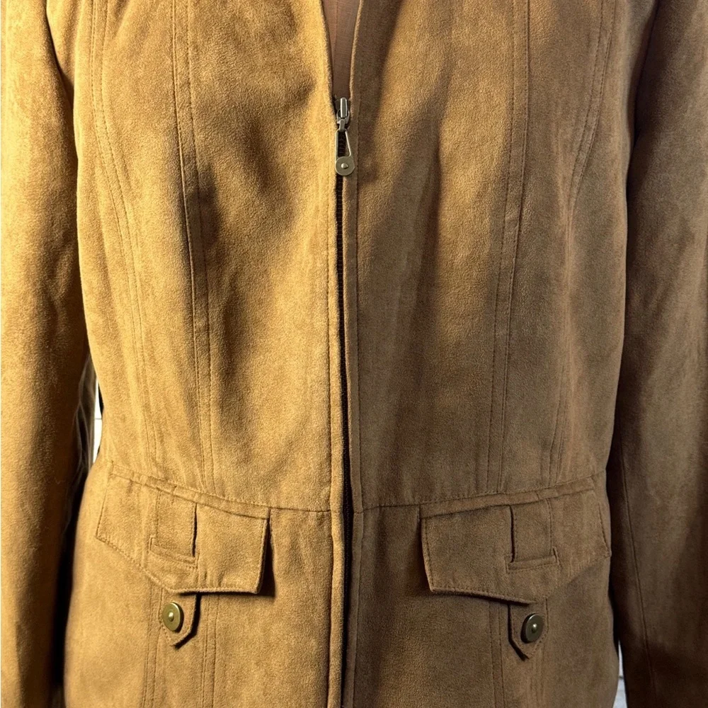 Tribal Faux Suede Tan Zip Jacket Western Boho Chic Lightweight Size 8